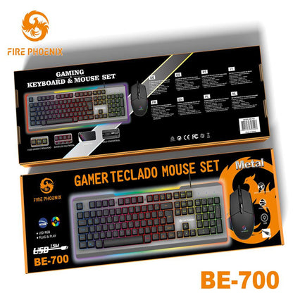 Silent Mechanical Semi Keyboard Kit And Mouse Gamer 1200 Dpi Abnt2 Led Lighting Rgb Be-700 Luuk Young