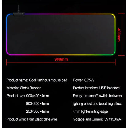 Mouse Pad Gamer Iluminado led Rgb Grande 80x30